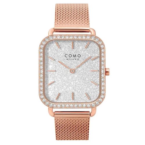 Como Milano Square női csillámos ezüst számlapos rosegold színű karóra